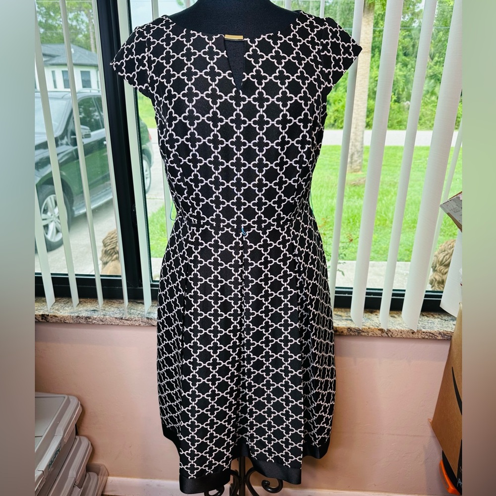 Tahari Arthur S. Levine Elegant Black White Lined Patterned Poplin Dress SZ 10P
